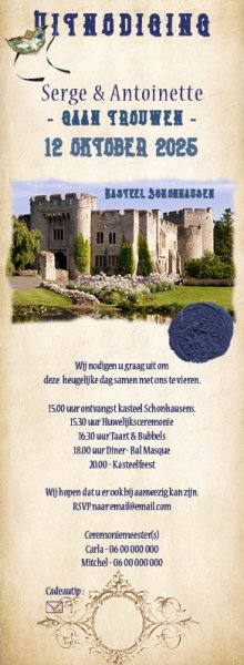 Trouwkaart kasteel | Zelf uitnodigingen maken | Flessenpost
