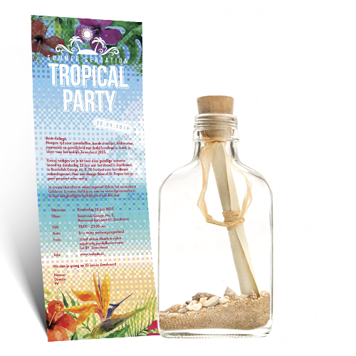 Trouwkaart tropical style | Message in a bottle | Flessenpost
